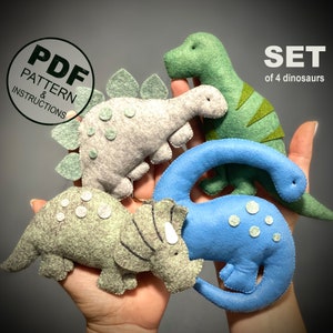 Dinosaurs Sewing Pattern PDF. DIY Felt Dinosaurs SET (T. Rex, Stegosaurus, Triceratops, Brontosaurus). Soft Toy Dino Plush Pattern.