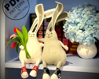 Bunny Rabbit Sewing Pattern PDF. Valentine&#39;s Day Felt Decor Toy Pattern. Plush Toy DIY. White Banny. Banny Long Ears. Easy Pattern. Tutorial