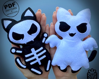 Halloween Felt Cats Sewing Pattern PDF and SVG. Halloween Ornament Pattern. Halloween Decor DIY. Felt Toys Pattern. Hand Sewing Pattern.