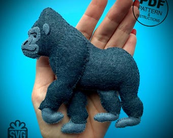 Felt Gorilla Sewing Pattern, Stuffed Animal DIY (PDF Pattern)