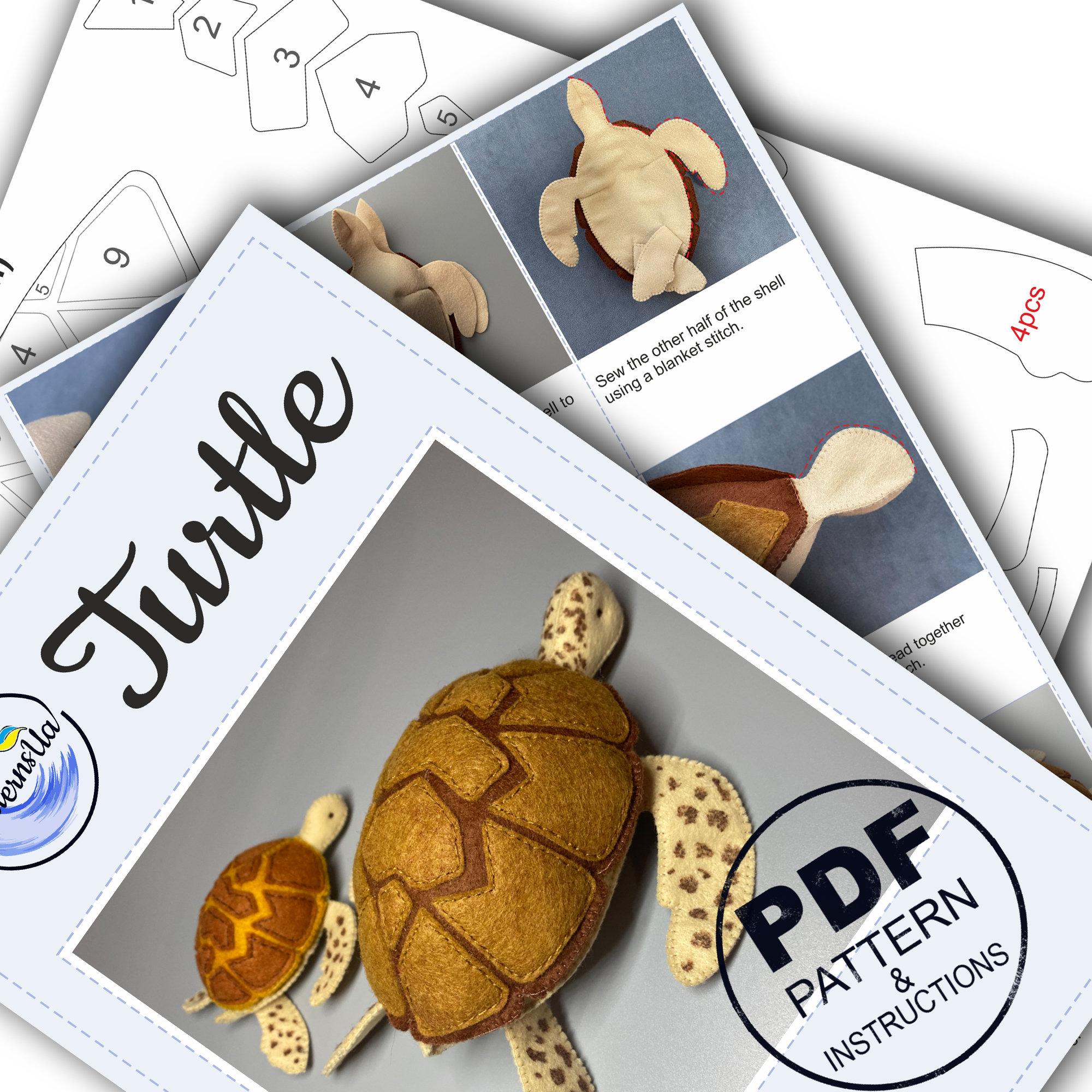 Turtle Sewing Pattern PDF and SVG. Ocean Animals Pattern. Sea Turtle ...