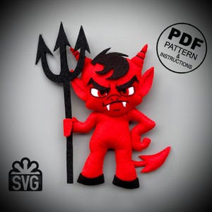 Wzór szycia Felt Devil PDF i SVG. Ozdoba na Halloween. Mały Diabeł. Dekoracja na Halloween DIY. Wzór na zabawki z filcu. Wzór do szycia ręcznego.