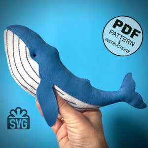 Whale Sewing Pattern PDF and SVG. Ocean Animals Pattern. Blue Whale Easy Pattern and Tutorial. Sea Animals Toys. Under The Sea. Felt Toys.