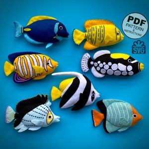 Felt Fish Sewing Pattern PDF and SVG. Tropical Fish. Ocean Pattern. Coral Fish. Fish Plush Pattern. Felt Fish DIY.