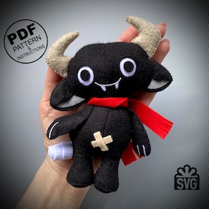 Wzór do szycia na Halloween PDF i SVG. Wzór filcowego małego diabła. Wzór Imp. Wampir. Dekoracja na Halloween DIY. Zabawki z filcu Horror. Wzory filcowe.