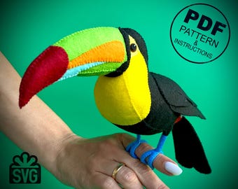 Felt Toucan Bird Sewing Pattern PDF and SVG. Felt Birds Pattern and Step by Step Tutorial. Felt Toys Pattern. Felt Animals.