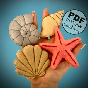 Seashells Sewing Pattern PDF. Coastal Ornaments Decor. Sea Stars Easy Beginner Pattern. Ocean Felt Toys  DIY. Sea Animals. Ocean Animals.