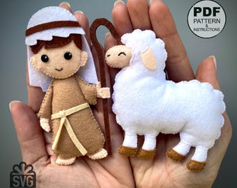 Shepheard and Sheep Sewing Pattern. PDF and SVG. Nativity Christmas. Felt Ornaments.