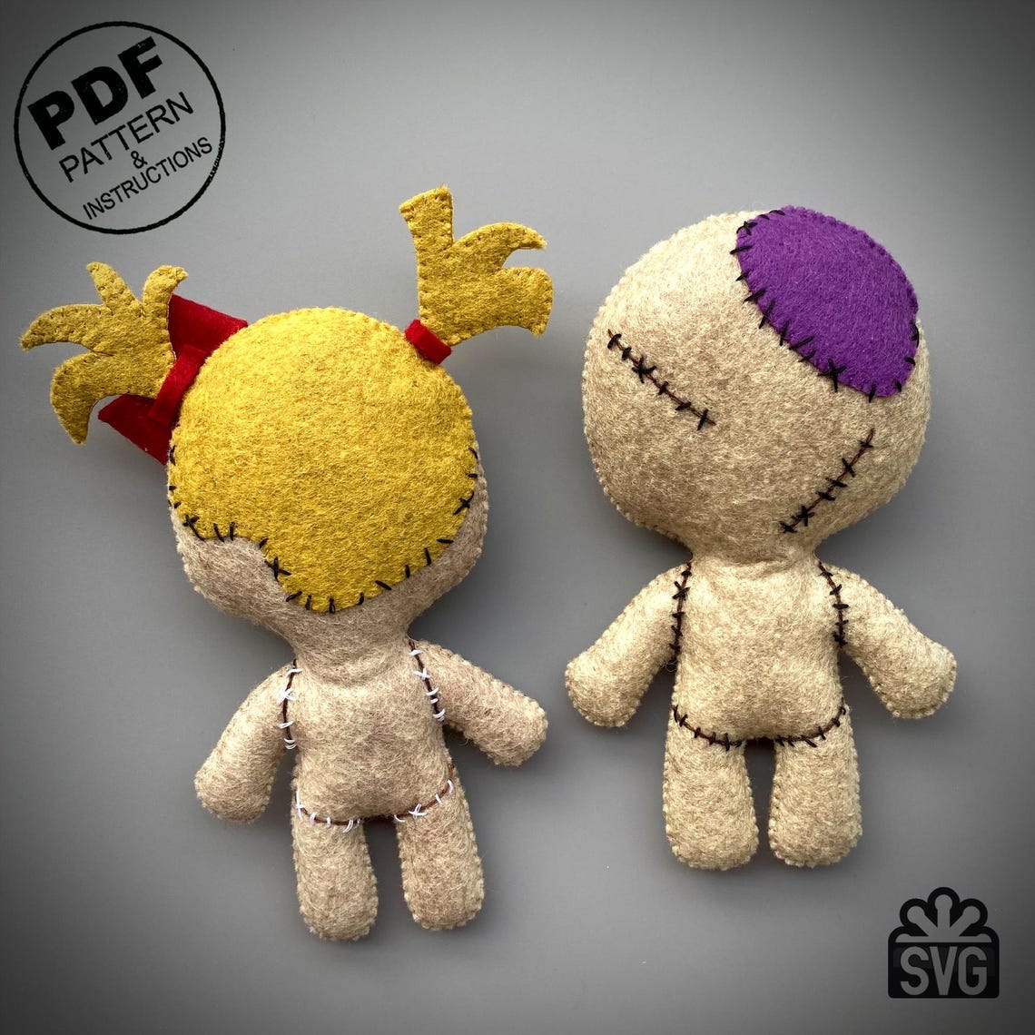 Felt Voodoo Doll Sewing Pattern PDF and SVG. Halloween Ornament. Voodoo