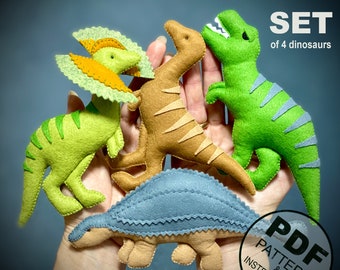 Dinosaurs Sewing Pattern PDF and Tutorial. DIY Felt Dinosaurs SET. Felt Toys Pattern. Plush Dino. Plushie Dinosaur Easy Pattern.