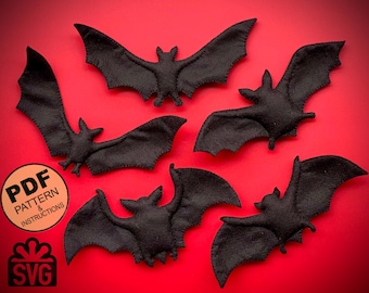 Felt Bats Sewing Pattern PDF and SVG. Halloween Ornament Pattern. Halloween Decor DIY. Felt Toys Pattern. Hand Sewing Pattern.