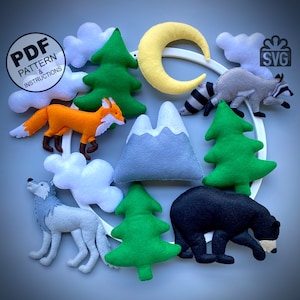 Baby Mobile PDF and SVG Pattern. Step By Step Tutorial. Felt Mobile DIY. Woodland Animals. Crib Mobile. Mobile Sewing Pattern. Nursery Decor
