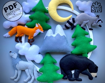 Felt Woodland Animals Baby Mobile Pattern: PDF & SVG (DIY Sewing)