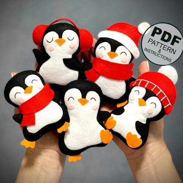 Felt Penguin PDF Pattern. Penguin Christmas Ornament Pattern. Sewing Felt Toys Pattern. Sewing Christmas Decoration Pattern. DIY Penguins.