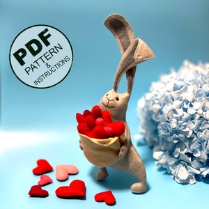 Bunny Rabbit Sewing Pattern PDF. Valentine's Day Felt Toy Pattern. Valentine's Gift DIY. Bunny Plush Toy Easy Pattern. Valentine's Heart.