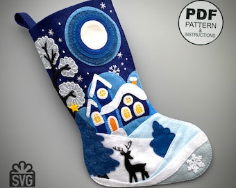 Christmas Stocking Hand Sewing Pattern. PDF and SVG. Felt Christmas Ornaments.