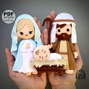 Holy Family Sewing Pattern. PDF and SVG. Felt Christmas Ornaments. Felt Decorations. Nativity Christmas.