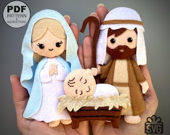 Holy Family Sewing Pattern. PDF and SVG. Felt Christmas Ornaments. Felt Decorations. Nativity Christmas.