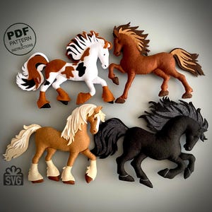 Horses Sewing Pattern PDF and SVG. Felt Animals Pattern. Stuffed Toys. Plush Horse. Farm Animals.
