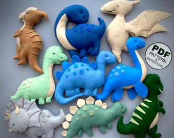 Dinosaurussen naaien patroon PDF SET. Dino-naaipatroon. DIY vilten dinosaurussen. Vilten speelgoed patroon. Dinosaurus eenvoudig patroon. Digitaal downloaden.
