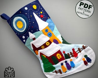 Felt Christmas Stocking Sewing Pattern, Hand Sewn Ornaments (PDF & SVG)