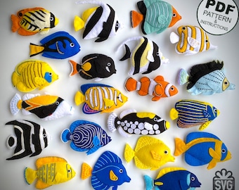 Felt Fish Sewing Pattern PDF and SVG. Coral Fish. Reef Fish. Tropical Fish. Felt Pattern. Ocean Pattern. Plush Fish. Sea Decor Pattern.