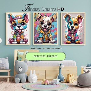 Graffiti Welpen Kinderzimmer Drucke: 3er Set (Digitaler Download)