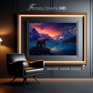 Bär auf Fantasie Landschaft Puzzle | Einzigartiges Puzzle für Familie und Erwachsene | Premium-Qualität | 96, 252, 500, 1000 Stück