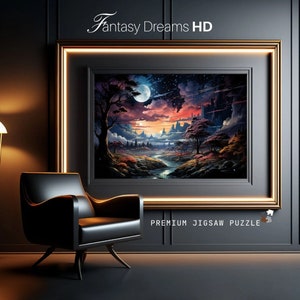 Fantasie Nacht Landschaft Puzzle | Unikat Puzzle | Premium-Qualität | 96, 252, 500, 1000 Stück