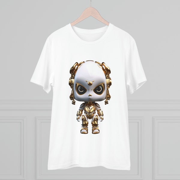 Cute Gold and White Robot Graphic T-Shirt | Organic Unisex Tee | Eco-Friendly Design | Robot Geek | Robot Lover | European Sizes XS S M L XL