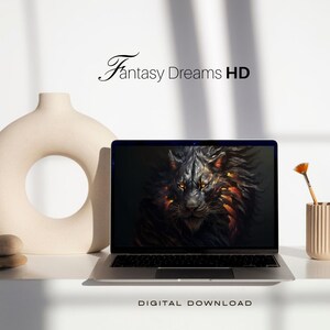 Mystical Lion Fantasy Art: High-Resolution Digital Wallpaper (Instant Download)