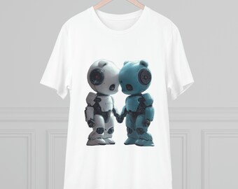 Cute Robot Couple Shirt | Adorable Robots Holding Hands Tee | Unisex Love T-Shirt | Romantic Gift for Him | Gift for Her | Robots Shirt