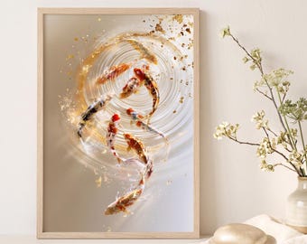 Nueve Koi Pond Print / Feng Shui Zen Wall Art (Impresión Giclée)