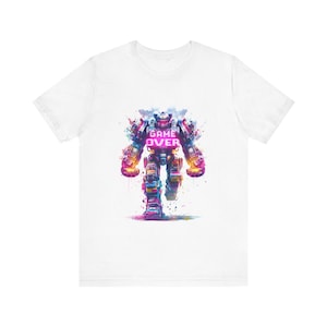 Robot Game Over Tee, Gaming T-shirt, Unisex Graphic Shirt, Video Game Lover Gift, Retro Gamer Top
