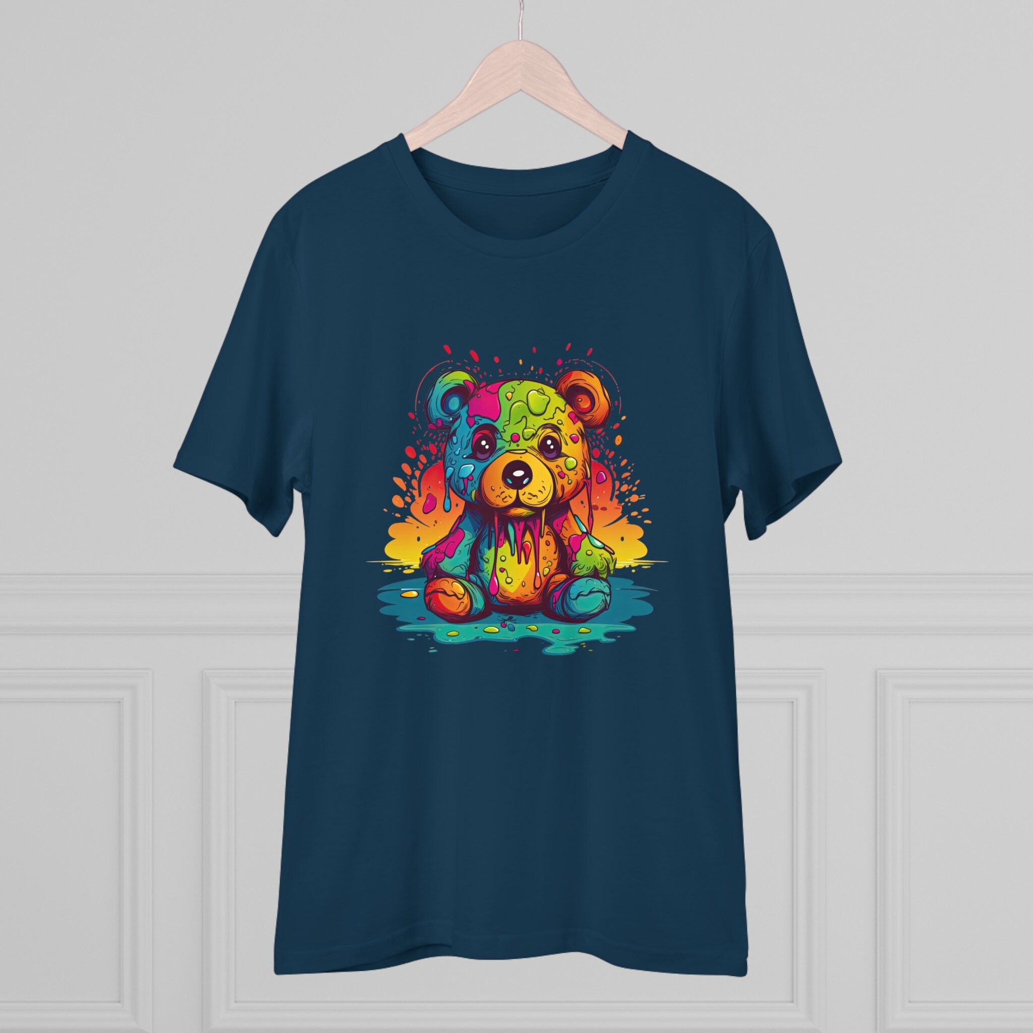★AWESOMEUS★ SOUND BEAR PIGMENT TSHIRT 4COLOR Psychedelic Teddy Bear Shirt | Color Drip Artistic Tee