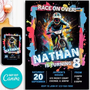 Faire-part de fête de vélo garçon, invitation de fête de vélo de montagne, fête de vélo tout terrain, invitation d'anniversaire BMX, anniversaire de vélo BMX, anniversaire de vélo de montagne