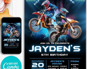 Boy Motocross Birthday Invitation Dirt Bike Birthday Invitation Motocross Invitation Dirt Bike Invitation Dirt Jump Birthday Invitation Canv