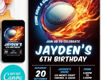 Editable Baseball Invitation, Baseball Birthday Party Invitation, Rookie of the Year, Sports, Slugger Ball Game, Instant Download, Canva