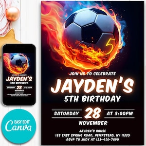 Editable Soccer Birthday Invitation Template, Football Invitation Soccer Invitation Card Template, Editable in Canva N10