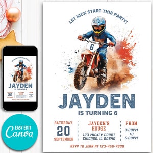 Boy Motocross Birthday Invitation Dirt Bike Birthday Invitation Motocross Invitation Dirt Bike Invitation Dirt Jump Birthday Invitation Canv