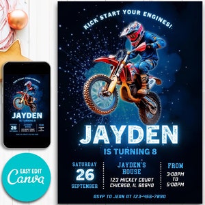 Invitation d'anniversaire de motocross Invitation d'anniversaire de motocross Invitation d'anniversaire de motocross Invitation de motocross Invitation d'anniversaire de dirt jump Canva