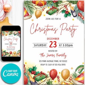 Editable Christmas Party Invitation Christmas Invite Christmas Party Printable Holiday Party Invitation Christmas Invitation template Canva