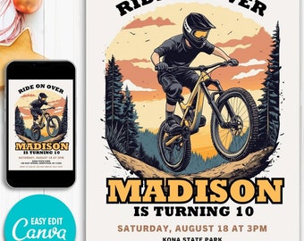 Bike Party Invitation, Mountain Bike Party Invite, Dirt Bike Party, Ride On Over, BMX Birthday Invitation, BMX Bike Birthday Boy Bike Invite