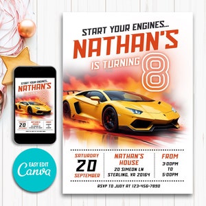 Editable Race Car Invitation Birthday Kids Party Invite Sport Car Birthday Invitation, Cars Birthday Invitation Race Car Birthday Invitation