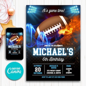 Football Birthday Party Invitation, Football Invitation Printable, Football Party Invite, Sports invitation, Boys Party Editable Template