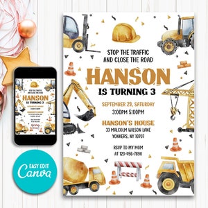 Construction Birthday Party Invitation Template, Construction Invitation, Excavator Birthday Invitation, Construction Birthday Invite trucks