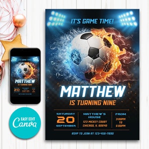 Editable Soccer Birthday Invitation Template, Football Invitation Soccer Invitation Card Template, Editable in Canva N10