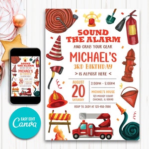Fire Truck Birthday Invitation, Firetruck Invitation, Fire Engine Invitation, Fire Truck Birthday Party, Firetruck Birthday Printable N50