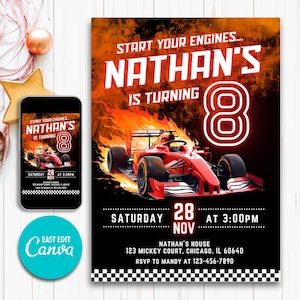 Editable Race Car Invitation Birthday Kids Party Invite, Sport Car Birthday Invitation, Cars Birthday Theme, Race Car Birthday Invitation