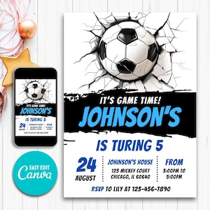 Editable Soccer Birthday Invitation Template, Football Invitation Soccer Invitation Card Template, Editable in Canva N10